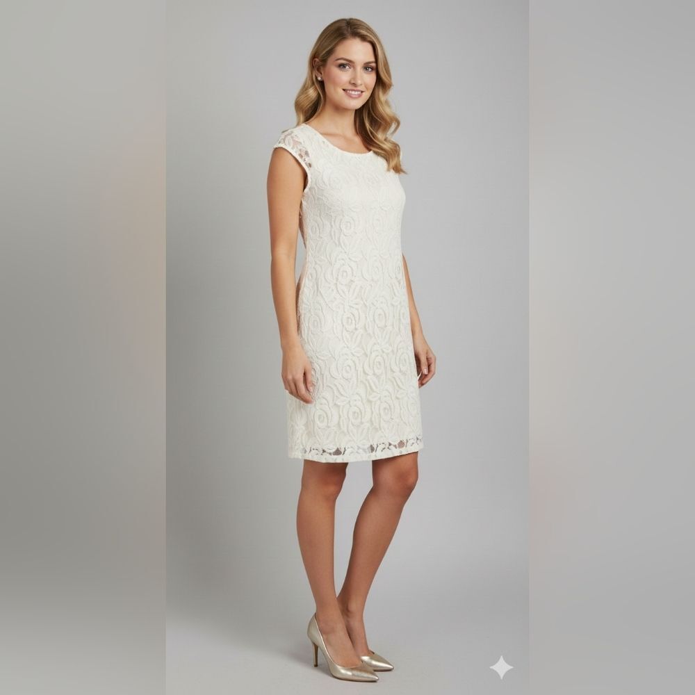 Daisy Fuentes Women's Ivory Cream Sleeveless Floral Lace Midi Dress Size Medium